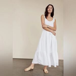 Jenni Kayne White Silk Tiered Maxi Dress M no belt